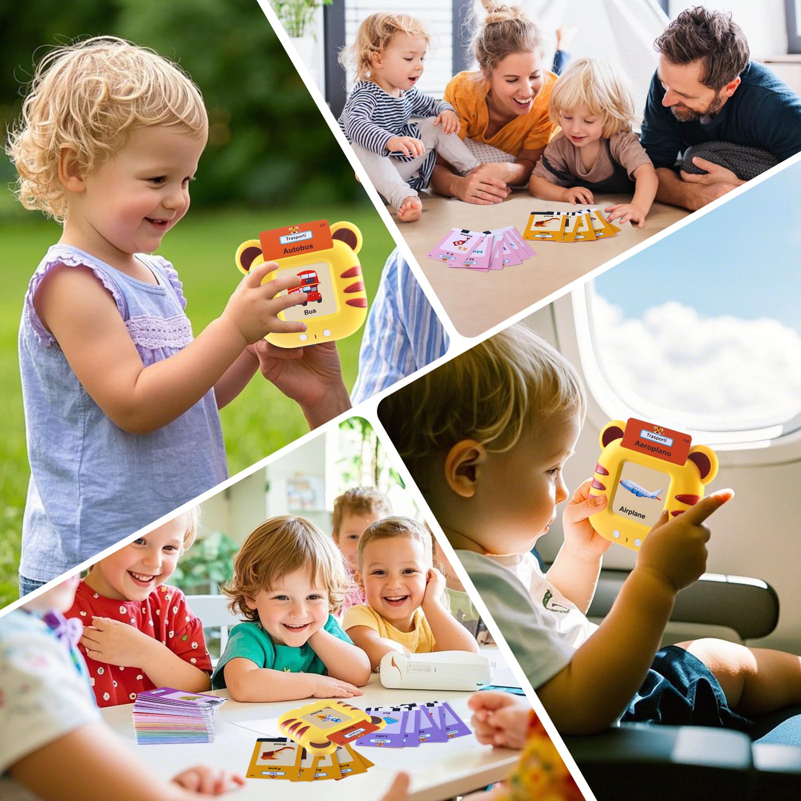 CUTEEEE Schede Flash Cards Parlanti Italiano Inglese, Giochi Bambini Educativi 1 2 3 4 5 6 Anni, Talking Carta Flash Regalo, Giocattoli Apprendimento Interattivi 224 Parole