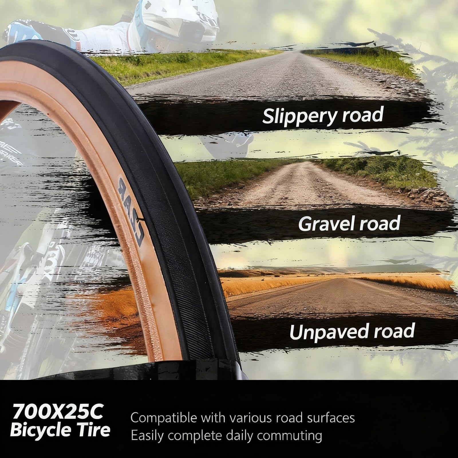 2PCS 700x25c 25-622 Opon Rowerowych Gotowych do Bezrurkowego Użytku, Odpornych na Przebicia, Maksymalne Ciśnienie 120 PSI, Lekkie, z Odblaskową Ścianką Boczną, Niska Oporność Toczenia