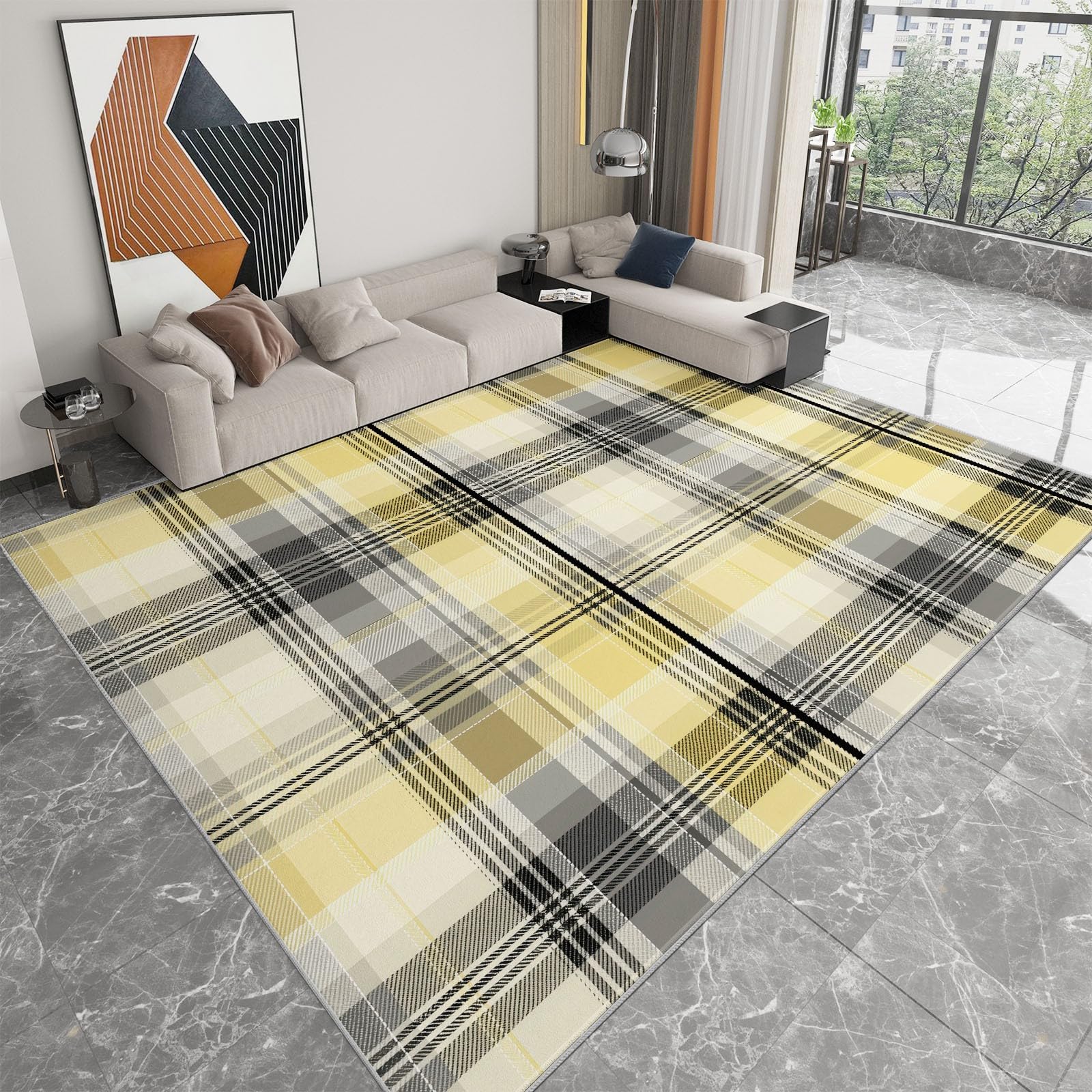 Nowoczesny dywan rastrowy 160 x 230 cm, nadaje się do prania, dywan do salonu, na balkon, taras, płasko tkany, miękki, odporny na zabrudzenia, do biura, mieszkania, wielokolorowy