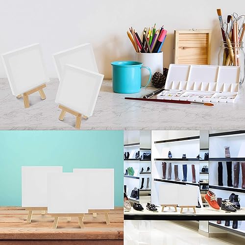 Miniatura 6 de US Art Supply - Minilienzos artísticos de 3 pulgadas x 3 pulgadas y juego de caballete para pintura, arte y dibujo. El juego contiene 12 minilienzos
