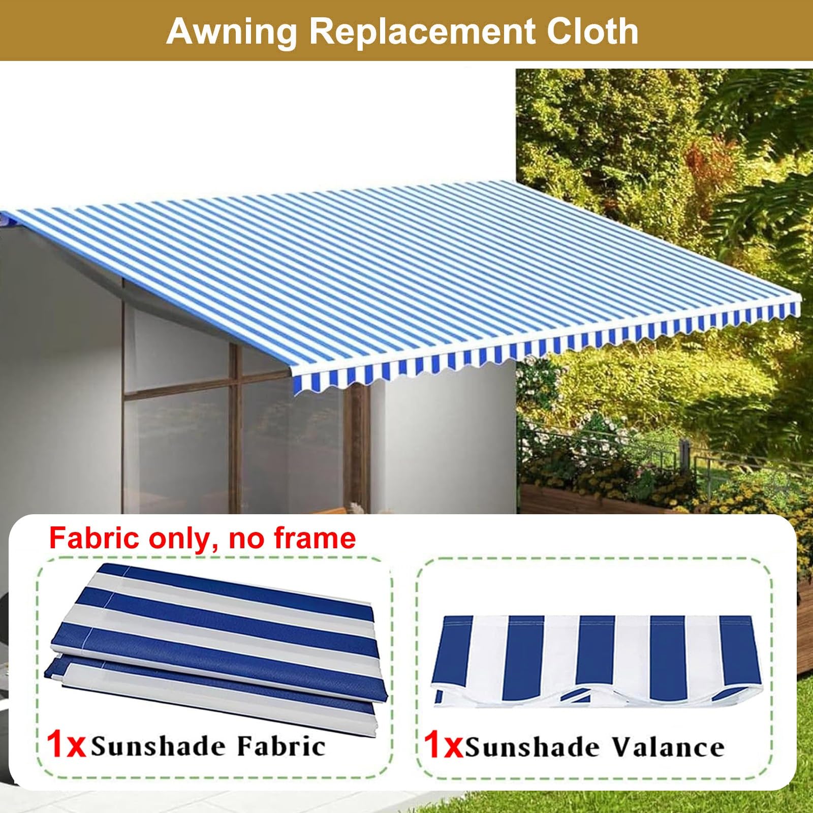 Generico Tessuto di Ricambio per Tenda da Sole Retrattile da Patio (Solo Tessuto), 280 g/m² Tessuto di Ricambio per Esterni per Tenda da Sole da Patio, Resistente ai Raggi UV, Impermeabile, Parasole
