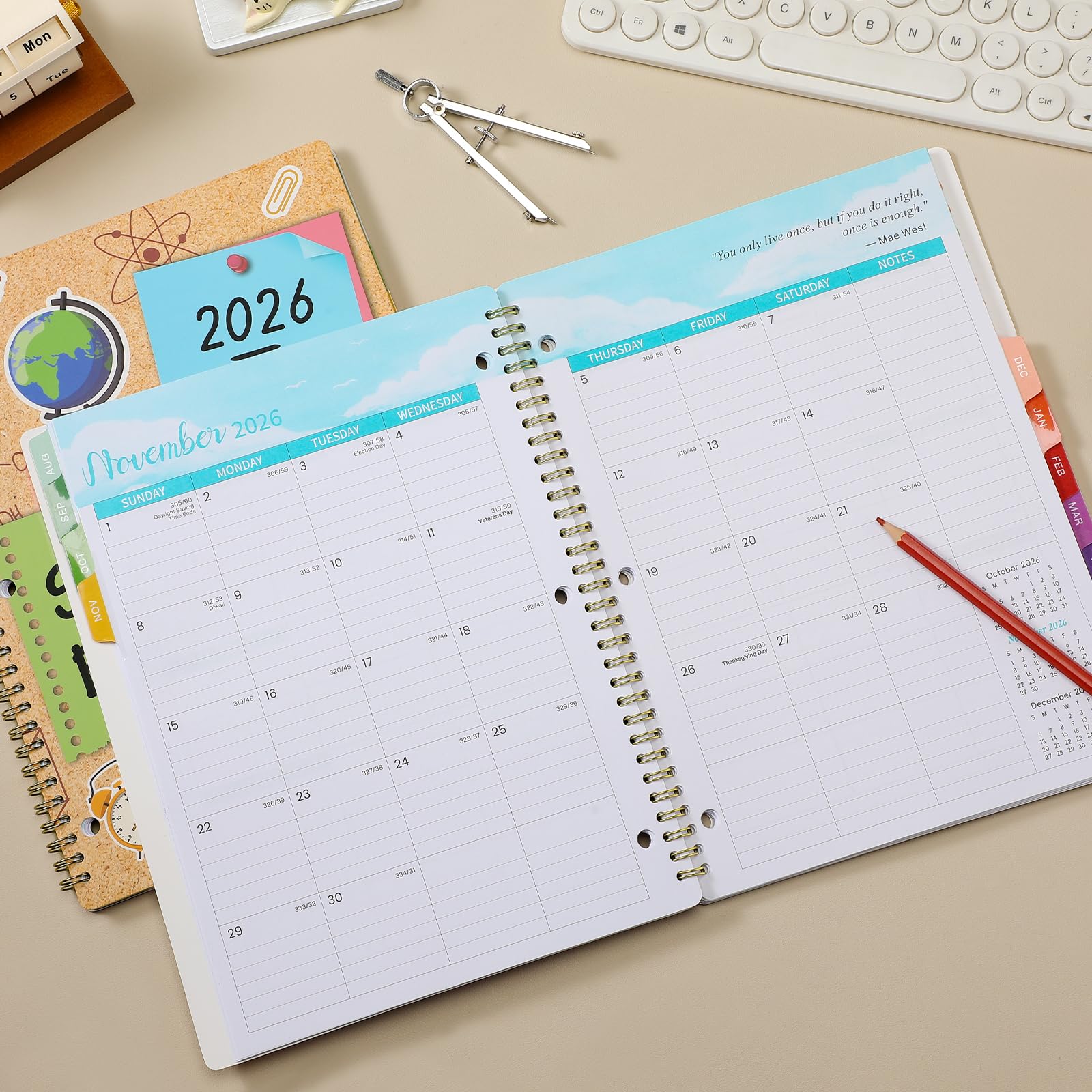 Schülerplaner 2026–2027 – akademischer Schülerplaner 2026–2027, August 2025 – Jun. 2026, 21,6 x 27,9 cm, Schulplaner mit Aufklebern, Wochenzielen, Tabs und 3-fach gelocht