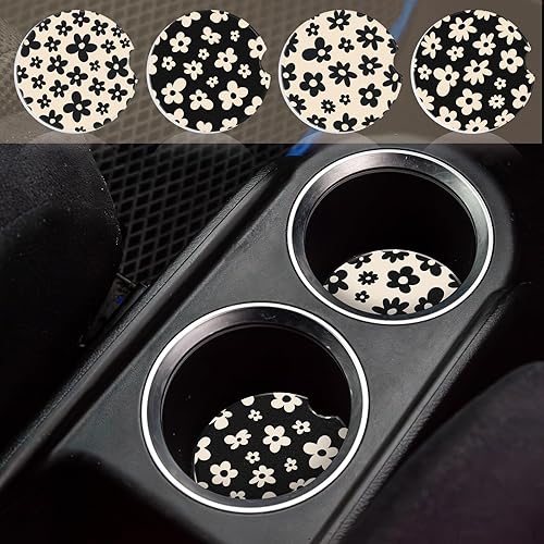 Miniatura 4 de Boao 4 posavasos para automóvil de 2.56 pulgadas, absorbentes de cerámica, base antideslizante universal con muesca de dedo para mantener la