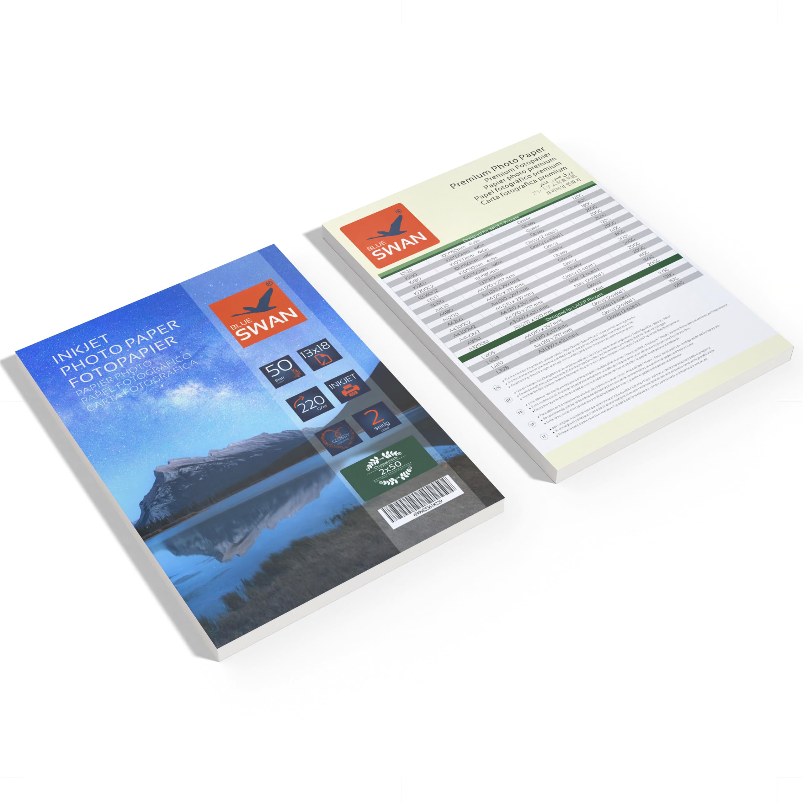 BLUE SWAN Photo Paper 1318 cm, 220 g/m, 100 Sheets, Double-Sided high Gloss, Water-Repellent, Quick-Drying, Scratch-Resistant, Compatible with Canon, HP, Epson and Brother Inkjet Printers - Image 2