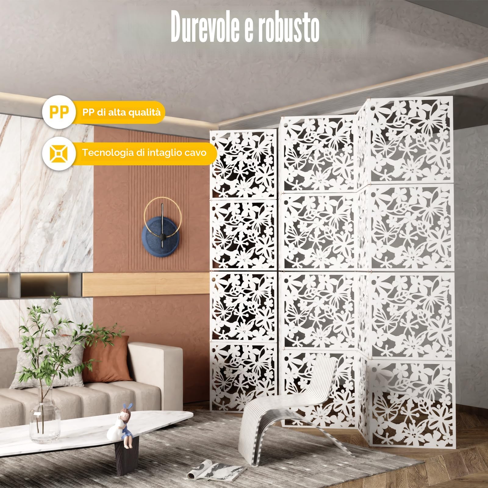 12 Divisori Sospesi Bianchi da Parete, Frangivista, Scultura Cava per Decorazione della Casa, Hotel - 40 x 40 cm