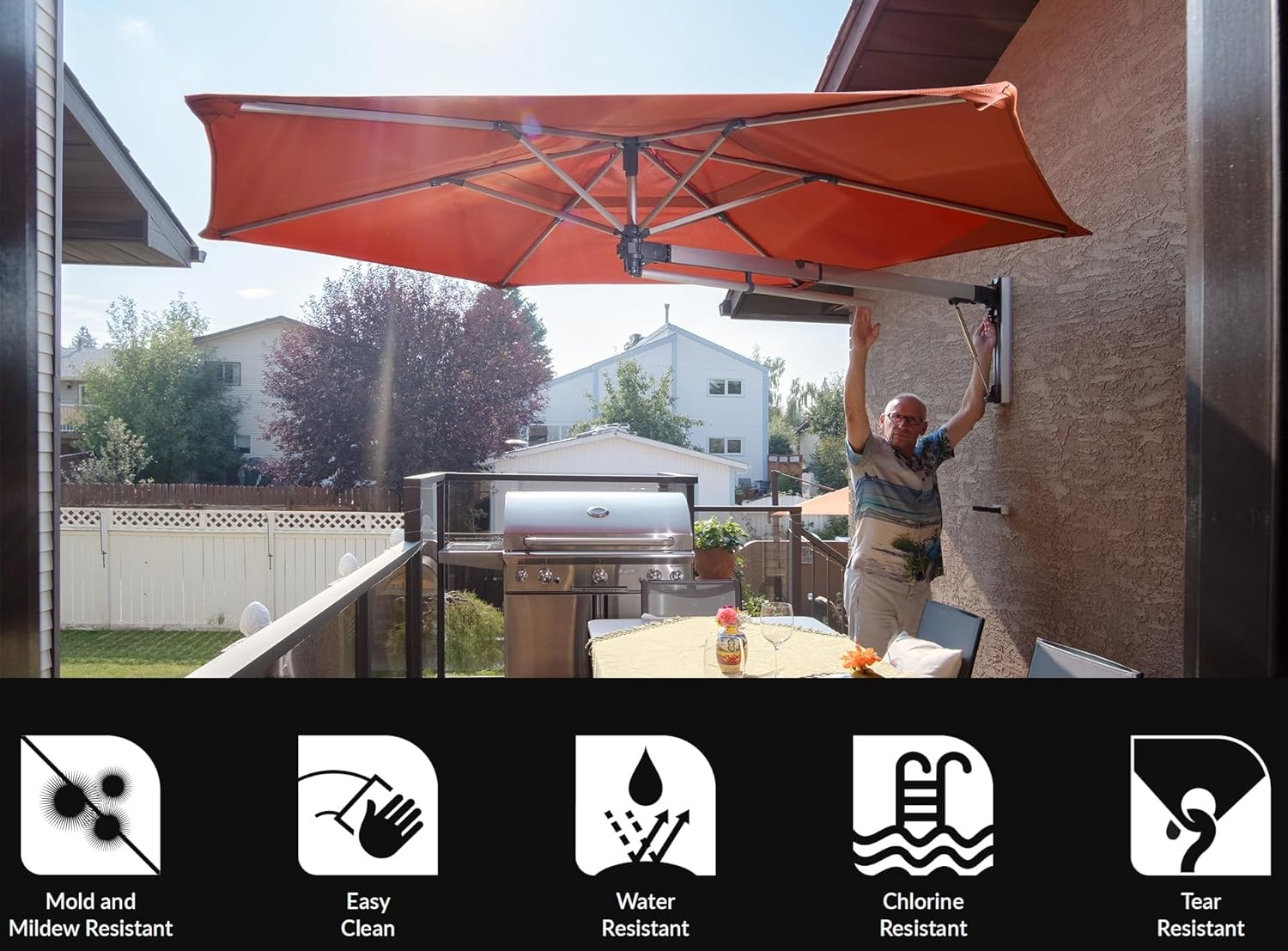 ShadowSpec Retreat Patio Umbrella, Large 9FT Hexagon Wall Mount Umbrella for Balcony, Apartments, And Outdoor Patio - Image 8