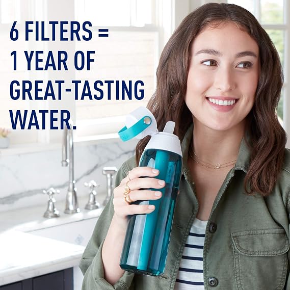 Brita Insulated Filtered Water Bottle with Straw (32 Ounce) and Water Filter Replacements (6 Count)
