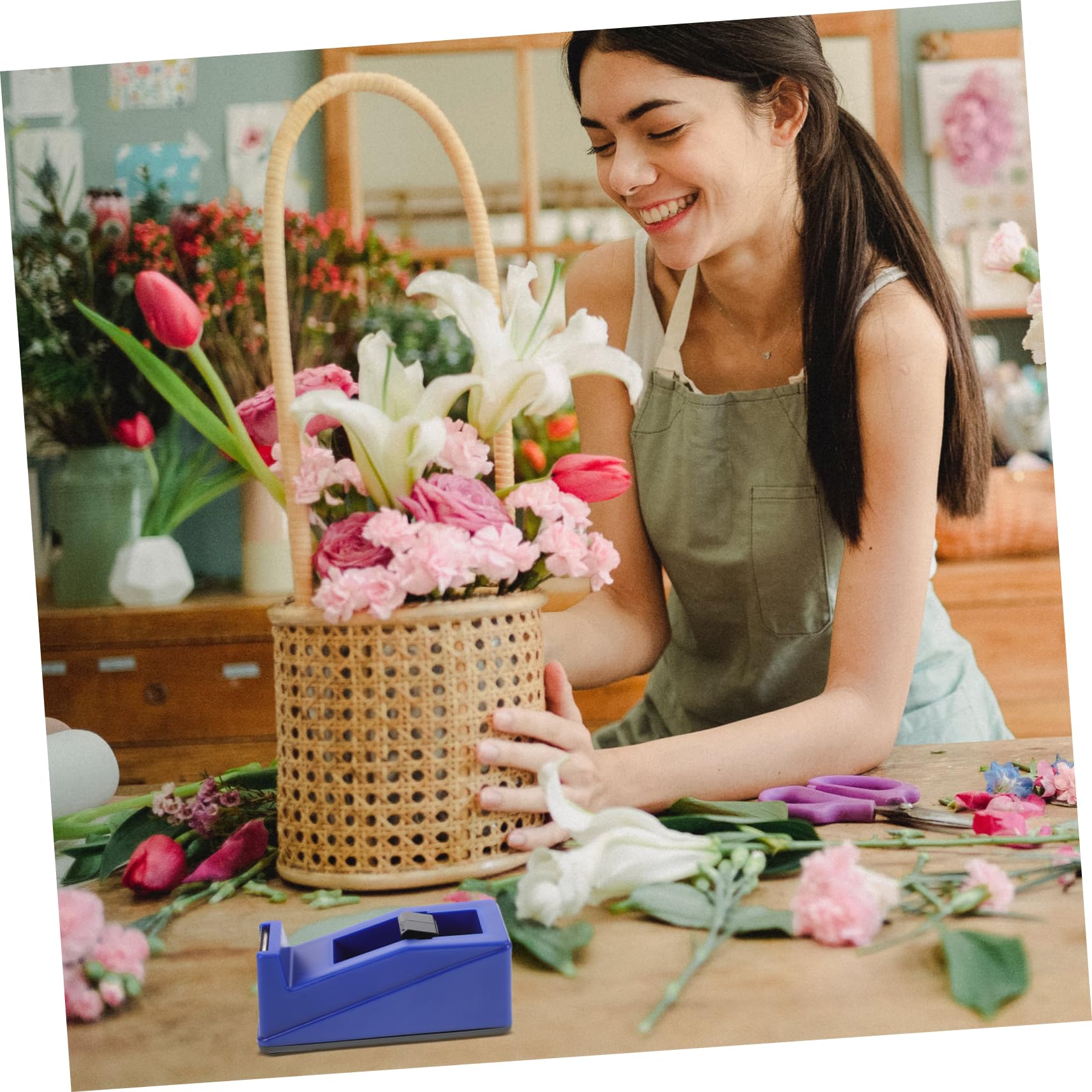 Operitacx 3 Set Base in Nastro Floreale Ghirlanda Arredamento Decalcomania Kit Nastro imballaggio Nastro da imballaggio distributore di Nastro Adesivo Avvolgere Il Gambo del Bouquet plastica