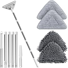Wall Cleaner Mop with Long Handle, 75-Inch Wall Duster and Baseboard Cleaner Tool, 360 Rotating Triangle Head with 4 Microfiber and Chenille Pads for Walls, Ceilings, Windows and Floors