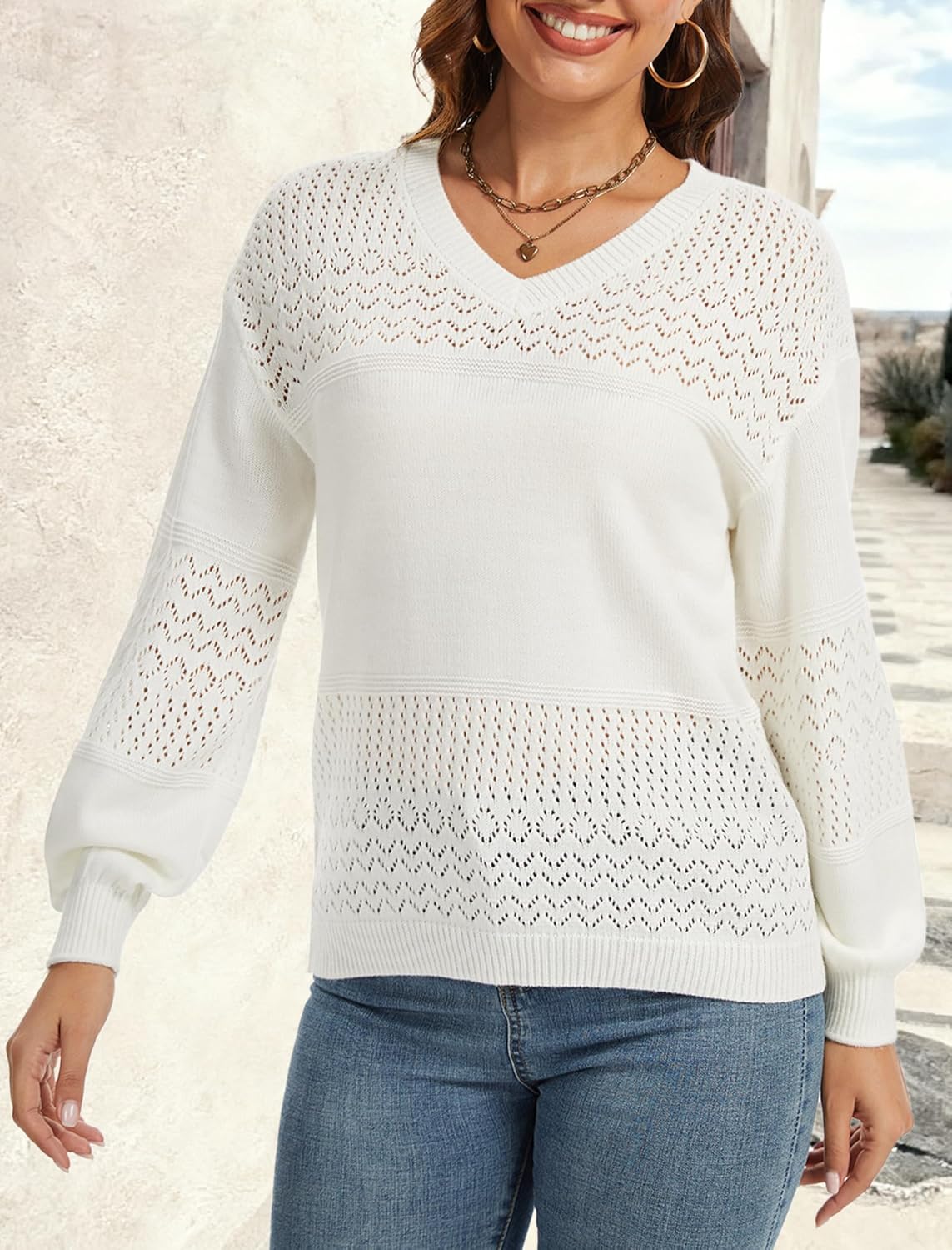 Women's Sweaters Lightweight Casual Pullover Sweater Long Sleeve Knit Loose V Neck Tops Fall Fashion 2025 - Image 2