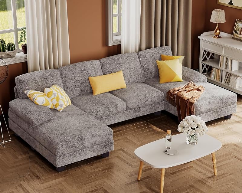 Furmax Sectional Couches for Living Room, Chenille, Grey