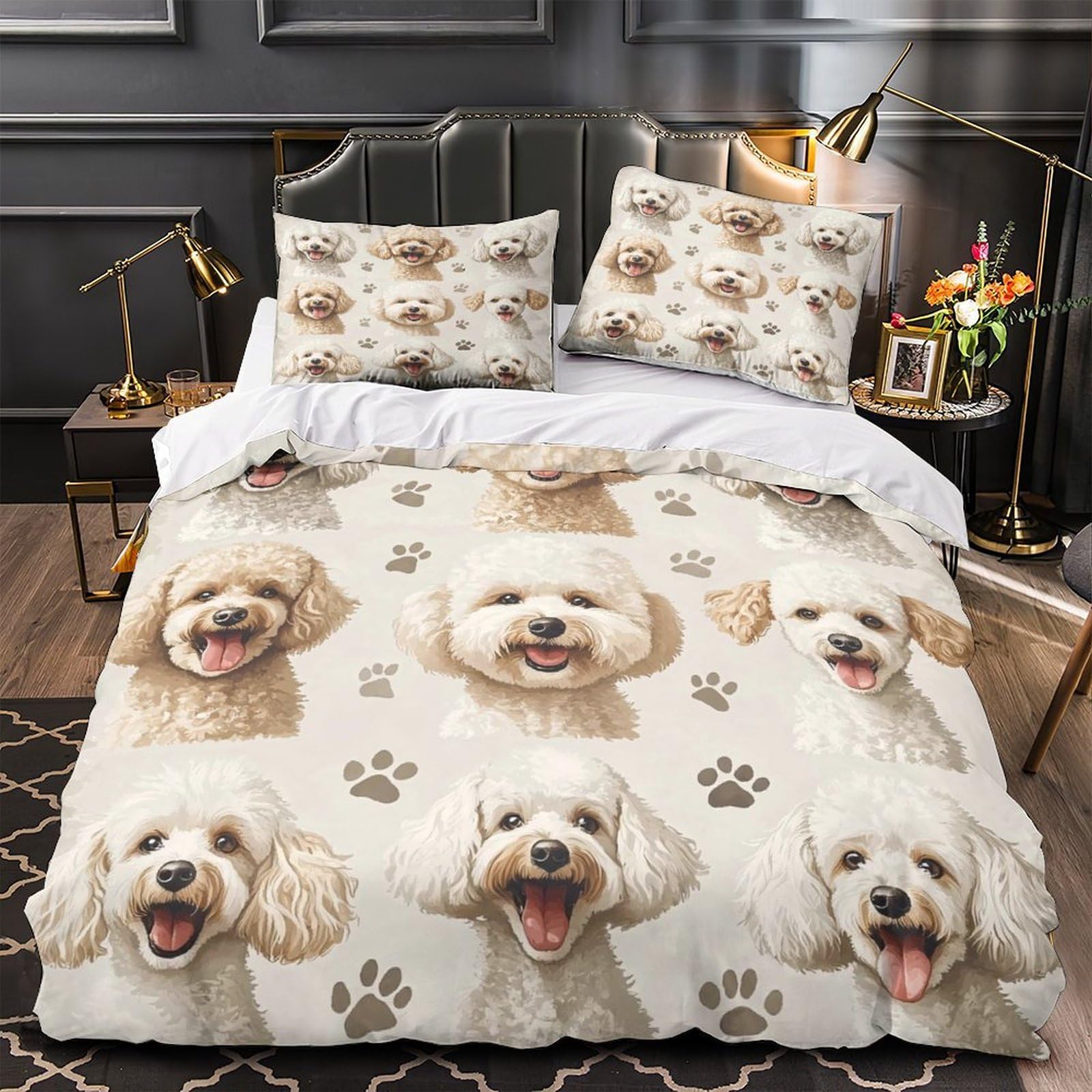 Illustration de dessin animé mignonne sur housse de couette caniche 3D