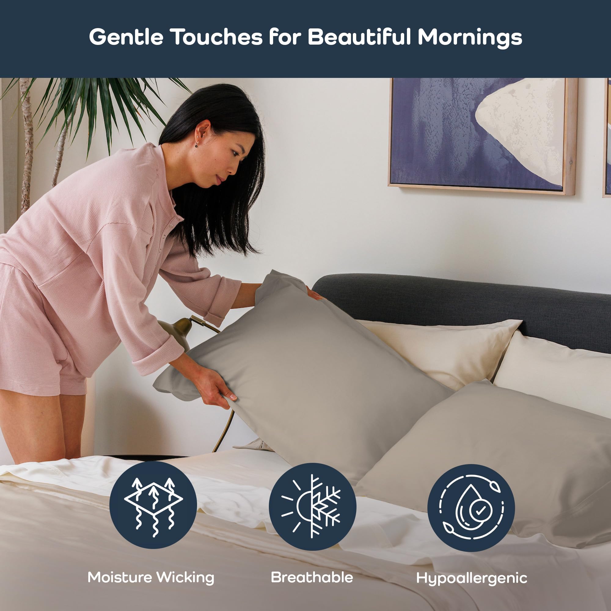 Olive + Crate Tencel Eucalyptus Pillowcases - 100% Tencel Lyocell Cooling Pillow Cases for Hot Sleepers - Hypoallergenic, Moisture-Wicking, Silk Alternative, Vegan - King Size Set of 2 [Moss]: Taupe Sand Queen