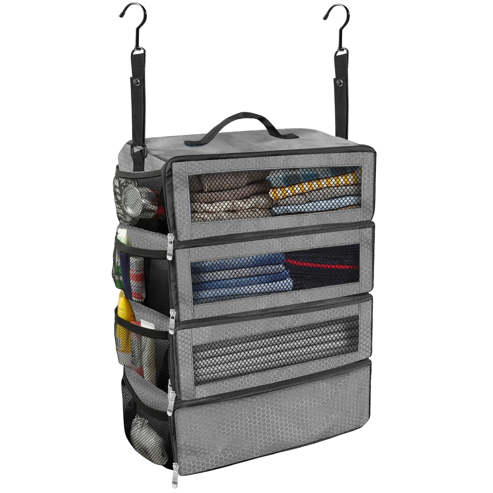 Olosar Suitcase Organizer, Travel Luggage Organizer Portable Hanging Travel Shelves Collapsible Hanging Packing Cubes for Carry on Suitcase, Grey-M, M, Modern