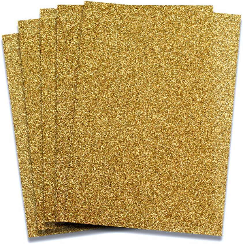 Rozzy Crafts - Gold Glitter Heat Transfer Vinyl (HTV) - 5 Sheets Each 12 inches by 10 inches - Works with Cricut, Silhouette, and All Other Cutting Machines