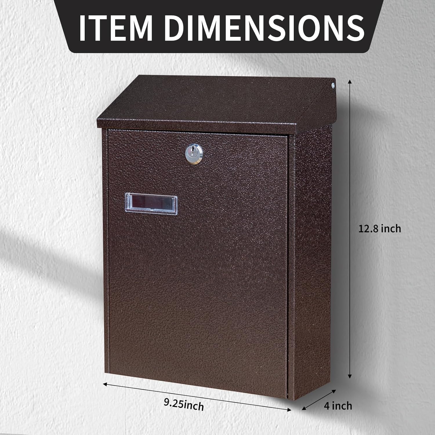 Wall-Mount Mailbox, Mailbox for Outside with View Window, Weatherproof Metal Drop Box, 12.4 x 9 x 3.35 in, Black Bronze