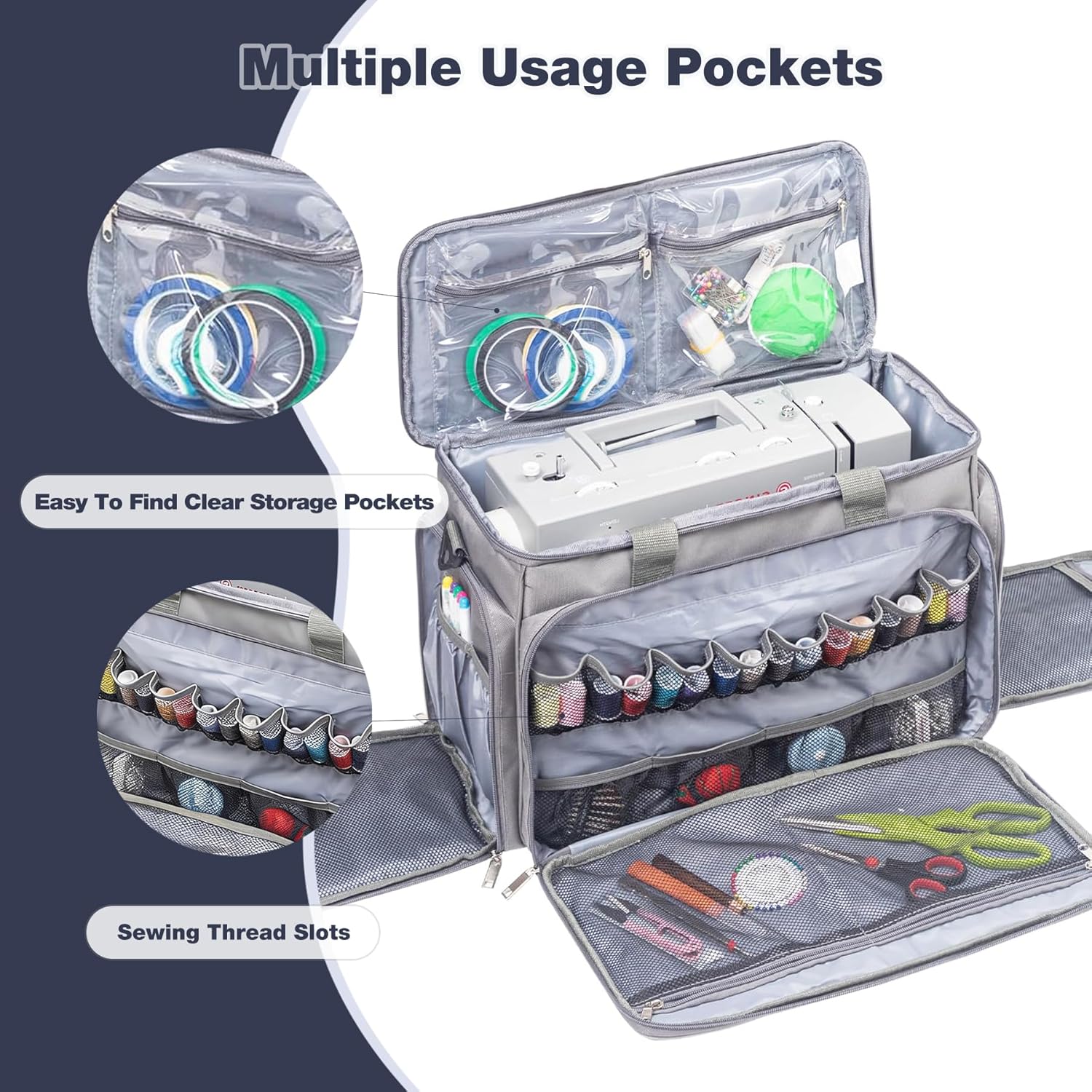 Sewing Machine Case with Wheels, Rolling Sewing Machine Carrying Case, Trolley Tote Bag Fits for Most Standard Sewing Machines Like SINGER, Brother and Janome, Grey - Image 2