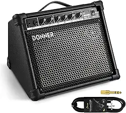 Donner DKA-20 Keyboard Amplifier 20 Watt Keyboard AMP with Aux in and Two Channels, Bass Guitar Amp, Piano Amplifier, Electronic Drum Speaker Support for Microphone Input