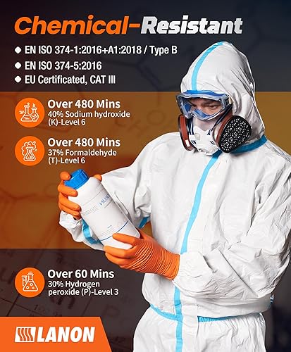 Vista 4 de LANON 100 guantes de nitrilo desechables industriales, resistentes, totalmente texturizados con diamante, 8 mil, sin látex, mediano