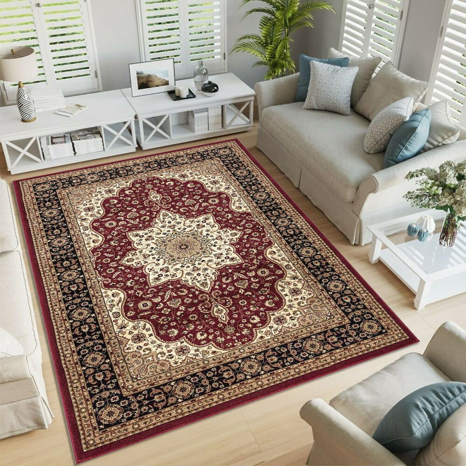 renoazul® Traditional Rugs Living Room Large 240x320 cm - Washable Red Area Rugs For Bedroom - Rome Turkish Carpets For Living Room