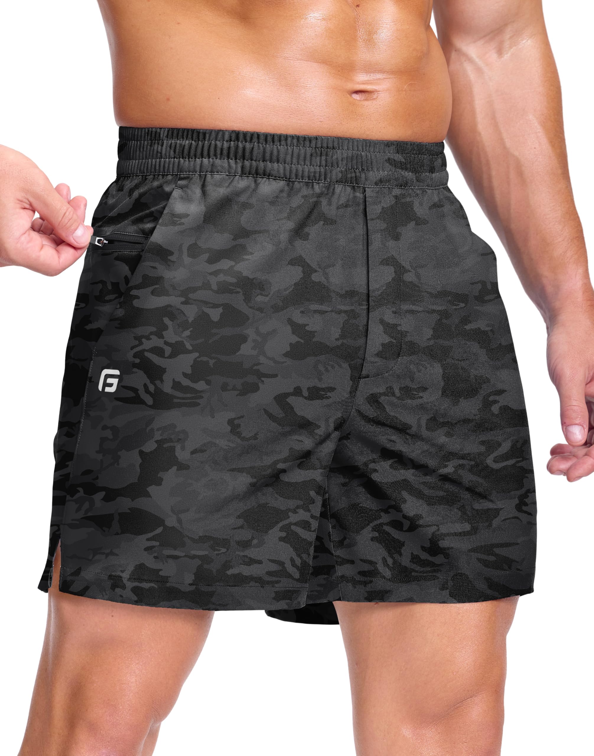 GGJ Men's Lightweight Athletic Shorts with 2 Zipper Pockets 7"/9"/5" Gym Workout Running Quick Dry Tennis Shorts for Men