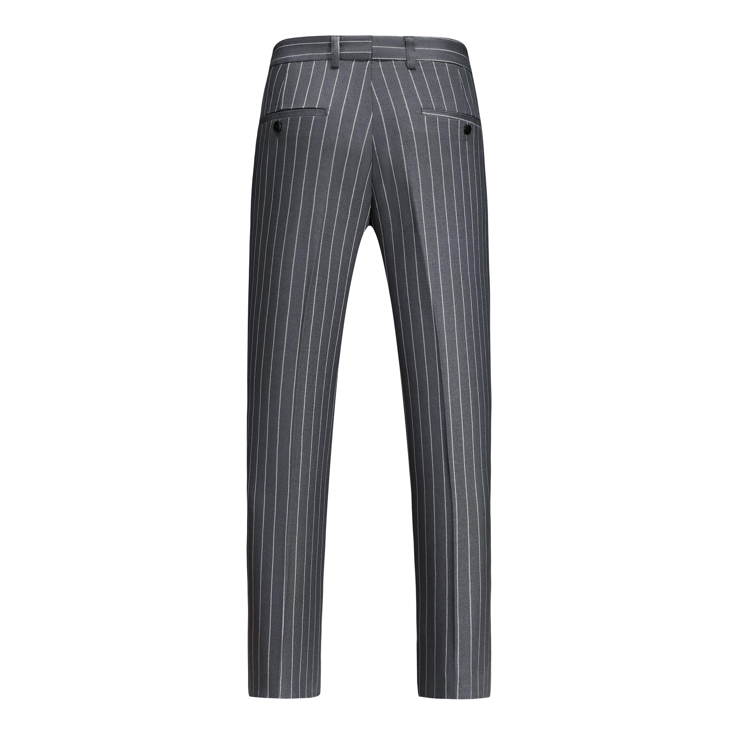 MOGU Pantalones de vestir ajustados a rayas para hombre, ligeros, parte delantera plana, pantalones de traje a rayas, pantalones casuales de negocios