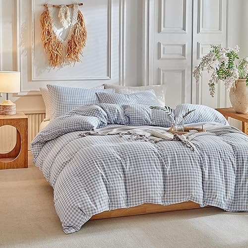 Miniatura 8 de DuShow Juego de funda de edredón rosa gofre, funda de edredón texturizada de sirsaca con cremallera, 1 funda de edredón con 2 fundas de almohada,