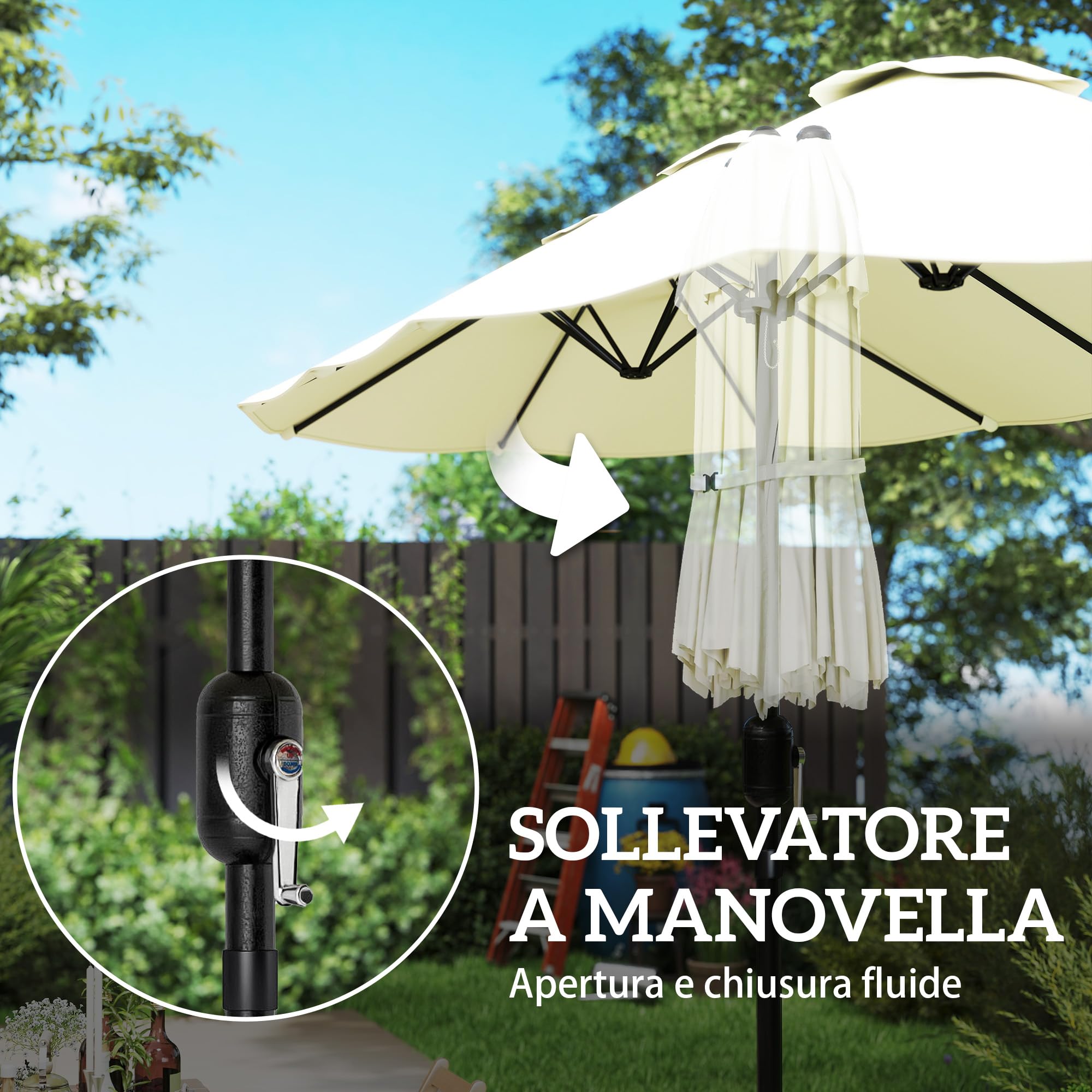 Outsunny Ombrellone Doppio da Giardino 3x1.5 m con Base a Croce, Sacchi di Sabbia, Ombrellone da Esterno Rettangolare con Manovella, 12 Stecche, UV 50+, per Patio Terrazzo Balcone