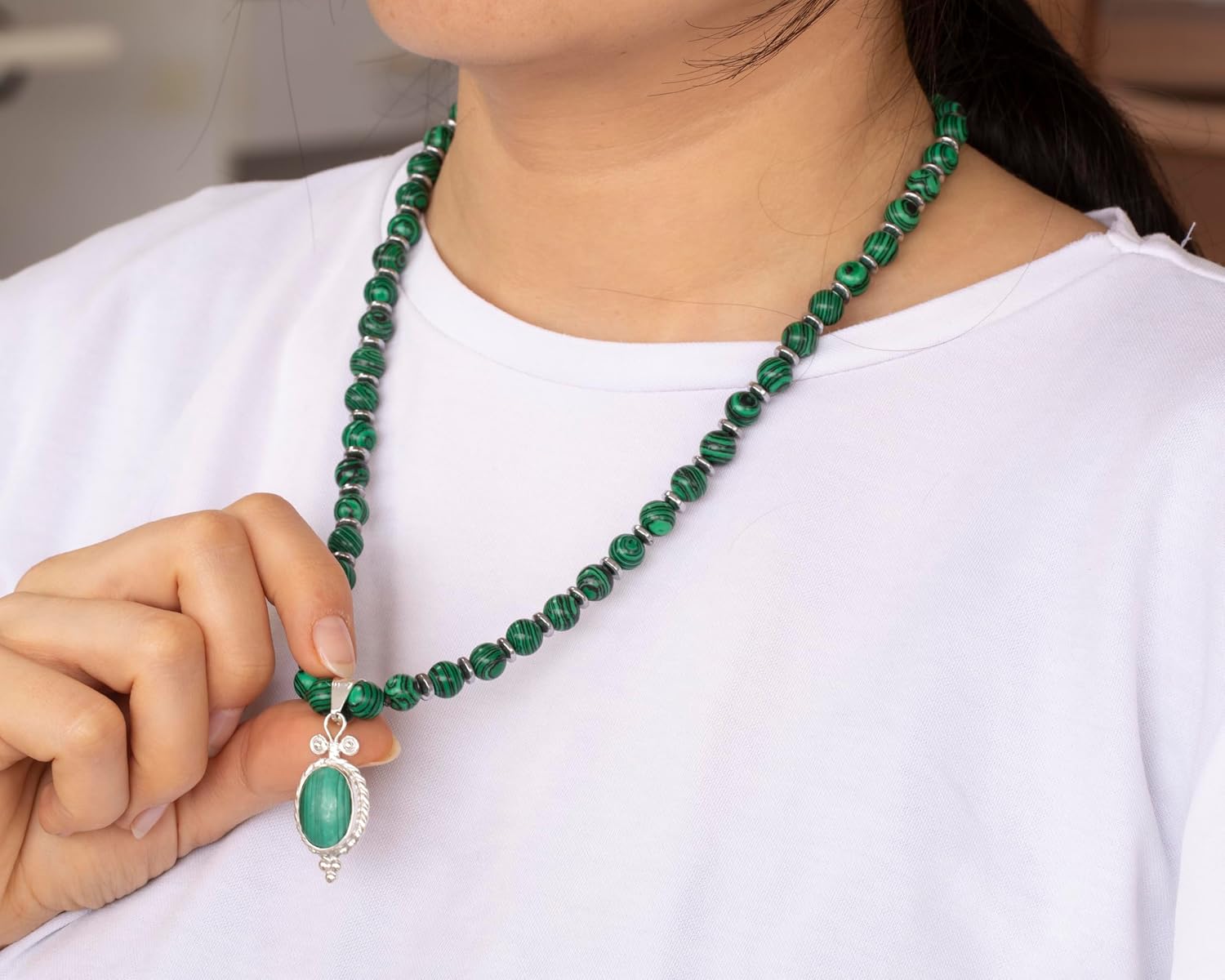 Natural Gemstone Beaded Necklace with Sterling Silver Pendant | Handmade Adjustable Macrame Jewelry | 8mm Bead Crystal Necklace | Zodiac Chakra Inspired Gift for Men Women