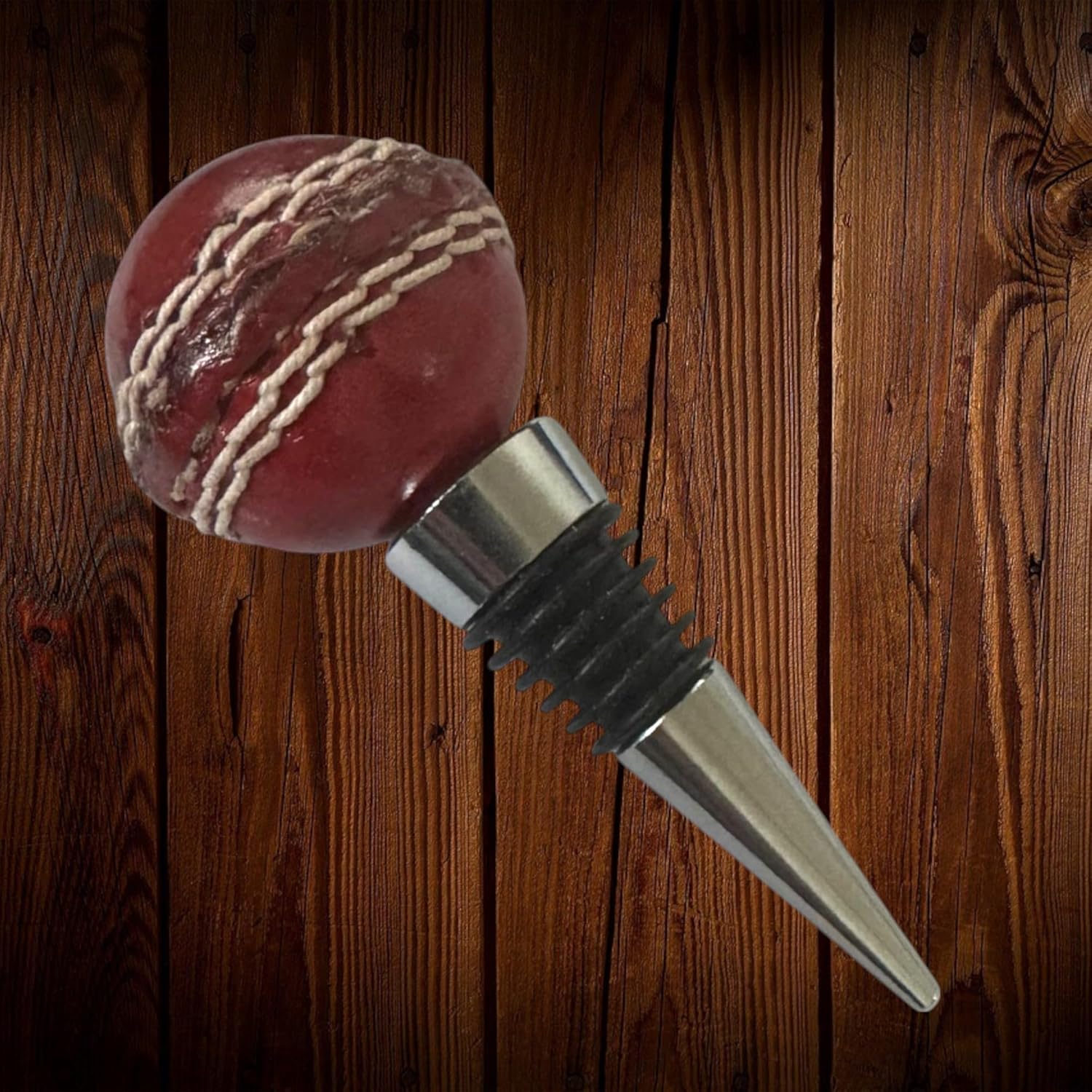  CRICKET-GIFTS - Real Leather Mini Cricket Ball Wine Stopper | Fits Bottles Up to 20mm | Cricket Wine Stopper | Preserve Wine | Silver Colour | One Stopper 