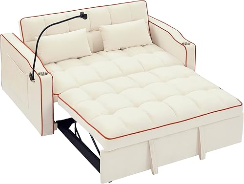 Miniatura 127 de Sofá cama biplaza de terciopelo convertible y moderno con cama desplegable, respaldo ajustable y 2 almohadas lumbares, para espacios pequeños (gris