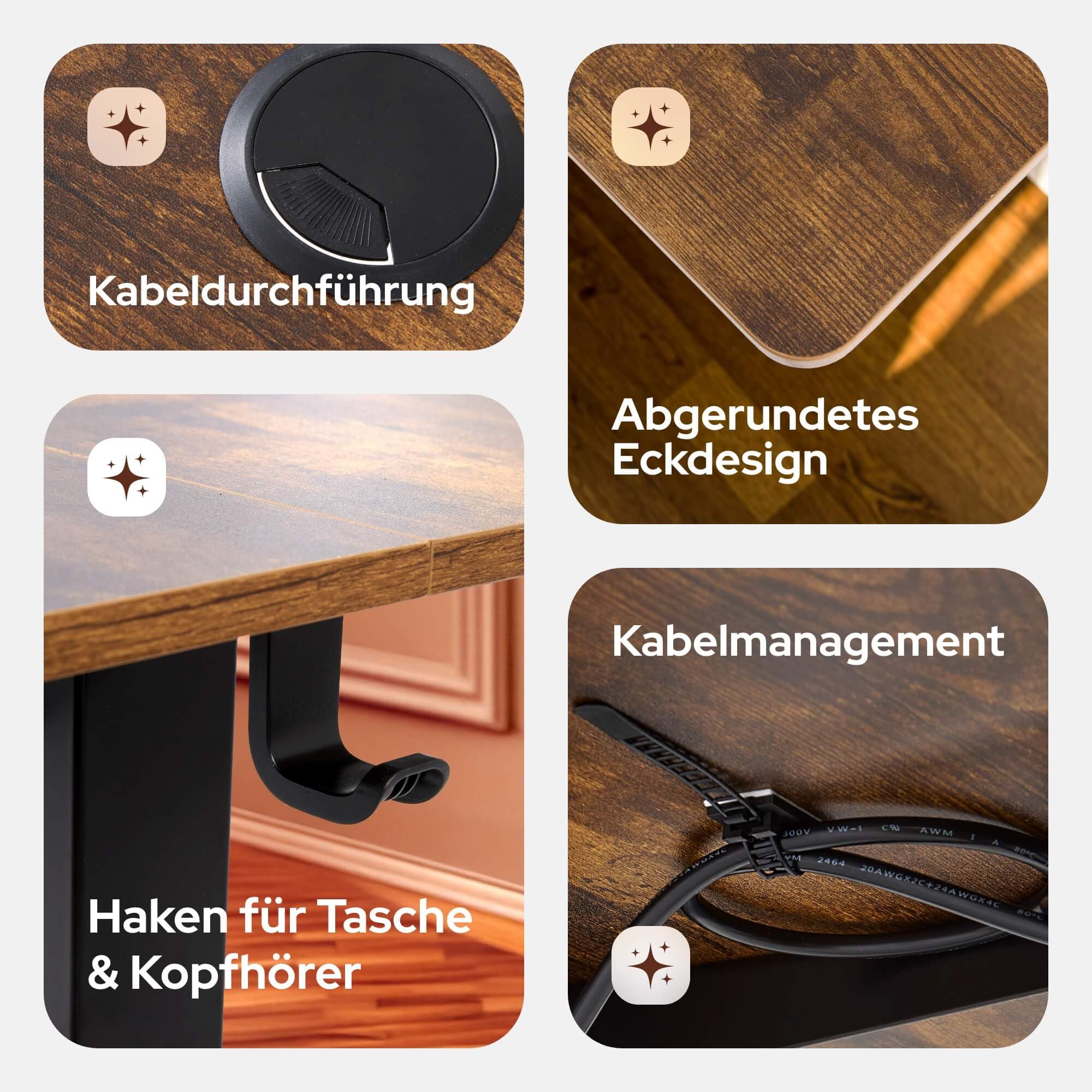 Arebos elektrisch höhenverstellbarer Schreibtisch 120x60 cm | Memory-Funktion | Verstellbarer Computertisch 72-118 cm | Standing Desk | ergonomischer Bürotisch | Steh-Sitz Tisch | Braun