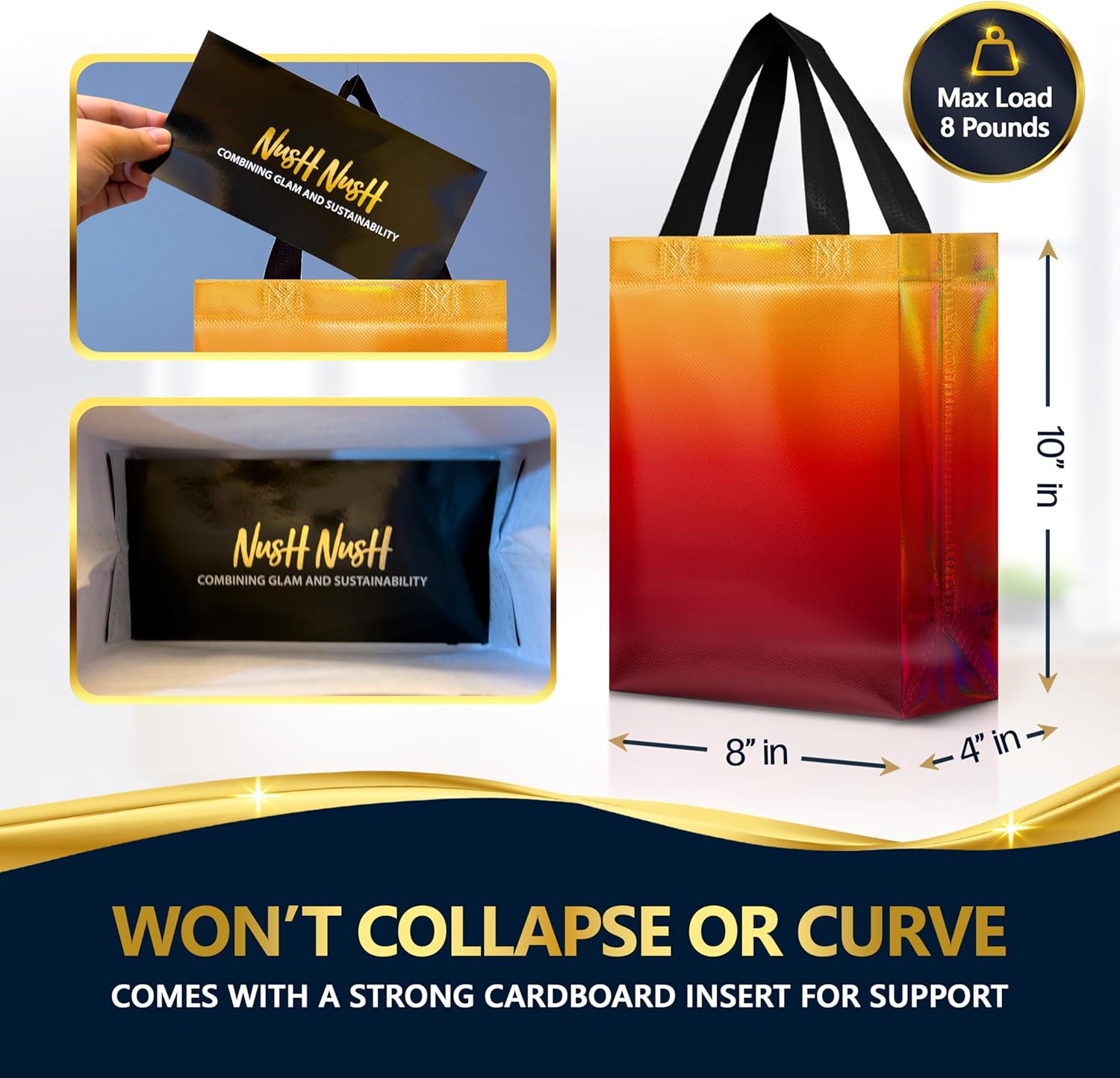 Nush Nush Set of 12 Rise Mix Medium Gift Bags - Colorful, Stunning and Shiny Reusable Gift Bags With Handles - Ideal Goodie Bag for Kids Birthday Party, Wedding Party Favors, Holidays, Events - 8x4x10 - Image 5