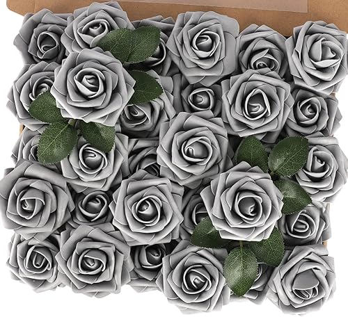 Miniatura 61 de MACTING Flores Artificiales Rosas 30PCS Tacto Real Flores Falsas con Tallo Rosa de Espuma Arcoíris para Bricolaje Ramos de Novia de Boda Centros