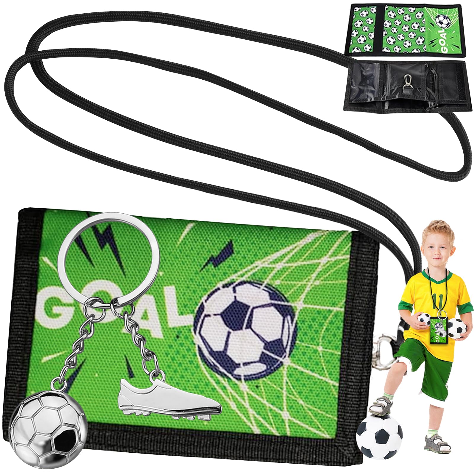 Borsello A Tracolla Per Bambini Con Portachiavi, Design Calcio, Porta Soldi E Carte