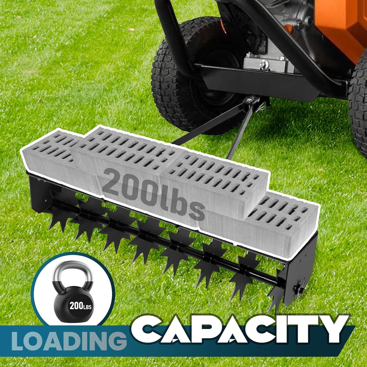 Manual Lawn Aerator, Soil Mower Hitch with 200 lbs Weight Capacity, 32 inches Rolling Aerator Lawn Tool, for Lawns, Yards, Gardens, Farms & Green Spaces