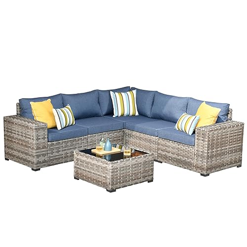 HOOOWOOO 6-Piece Outdoor Patio Furniture Set, All-Weather Wicker Sectional Sofa