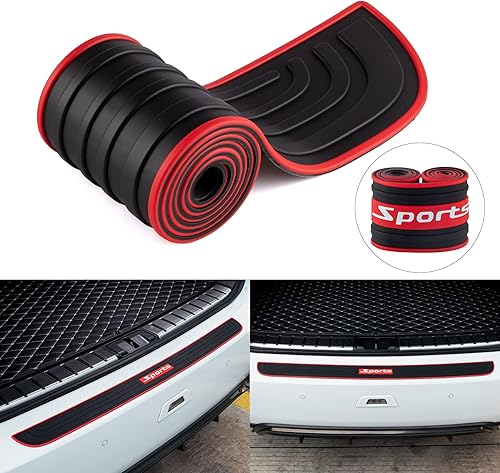 SINGARO Protector de parachoques trasero de automóvil, 35.1 x 2.76 pulgadas, accesorios exteriores universales de goma antiarañazos (borde rojo,