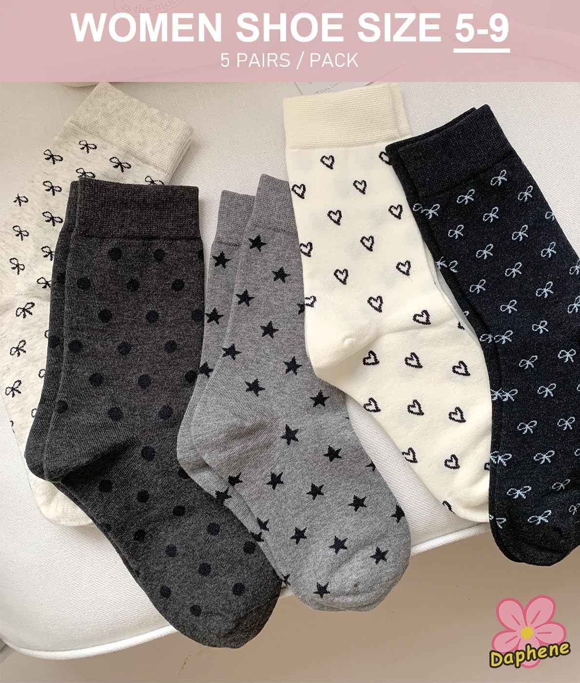 Daphene Women's Cute Crew Socks All Season | Premium Combed Cotton Breathable Cozy Soft | Fun Cartoon Designs | Holiday Gift - Image 3