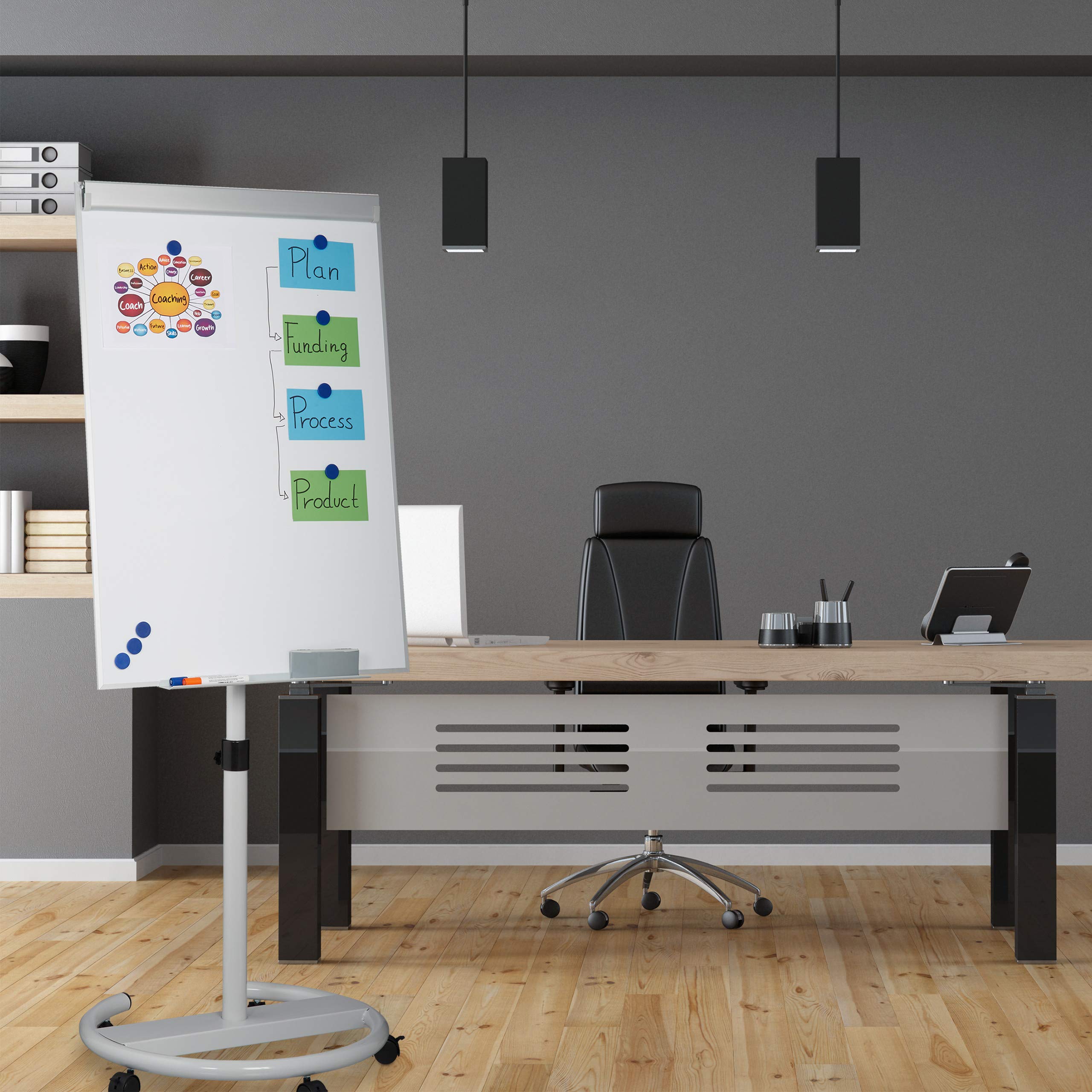 Relaxdays Rotafolios con Ruedas, Pizarra Magnética Móvil, Altura Ajustable, con Soporte para Bolis, 100 x 70 cm, Blanco