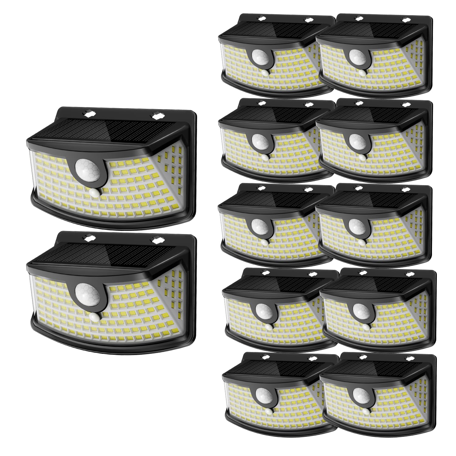 Aootek New Solar Motion Sensor Lights 120 LEDs with Lights Reflector,270° Wide Angle, IP65 Waterproof, Step Lights for Front Door, Yard, Garage, Deck (Black, Daylight White, 12-Pack)