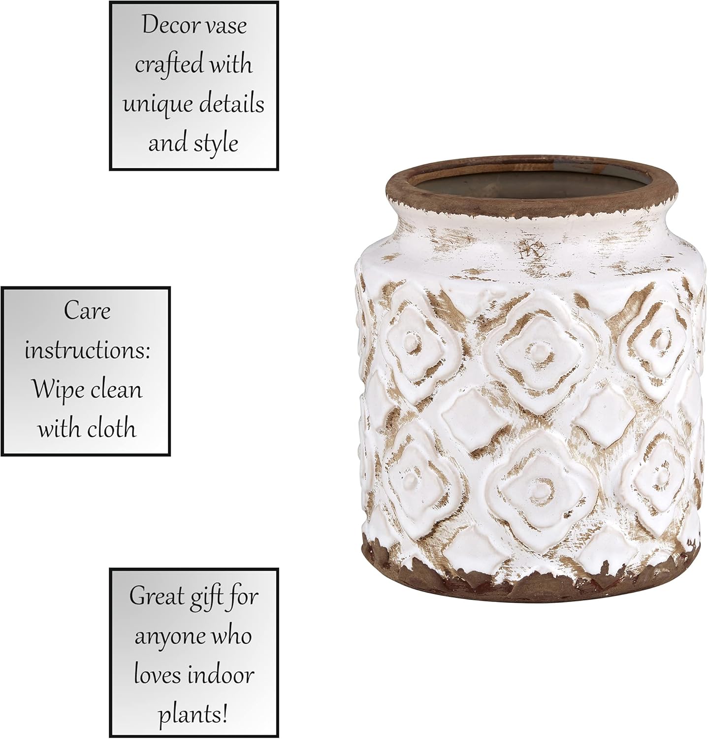Creative Brands 47th & Main Antiqued Ceramic Vase 5.70 x 6.30-inches, Creamy White Cylinder