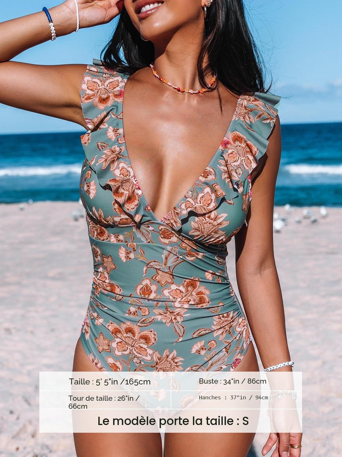 CUPSHE Maillot de Bain Une pièce à Lacets et col en V pour Femme