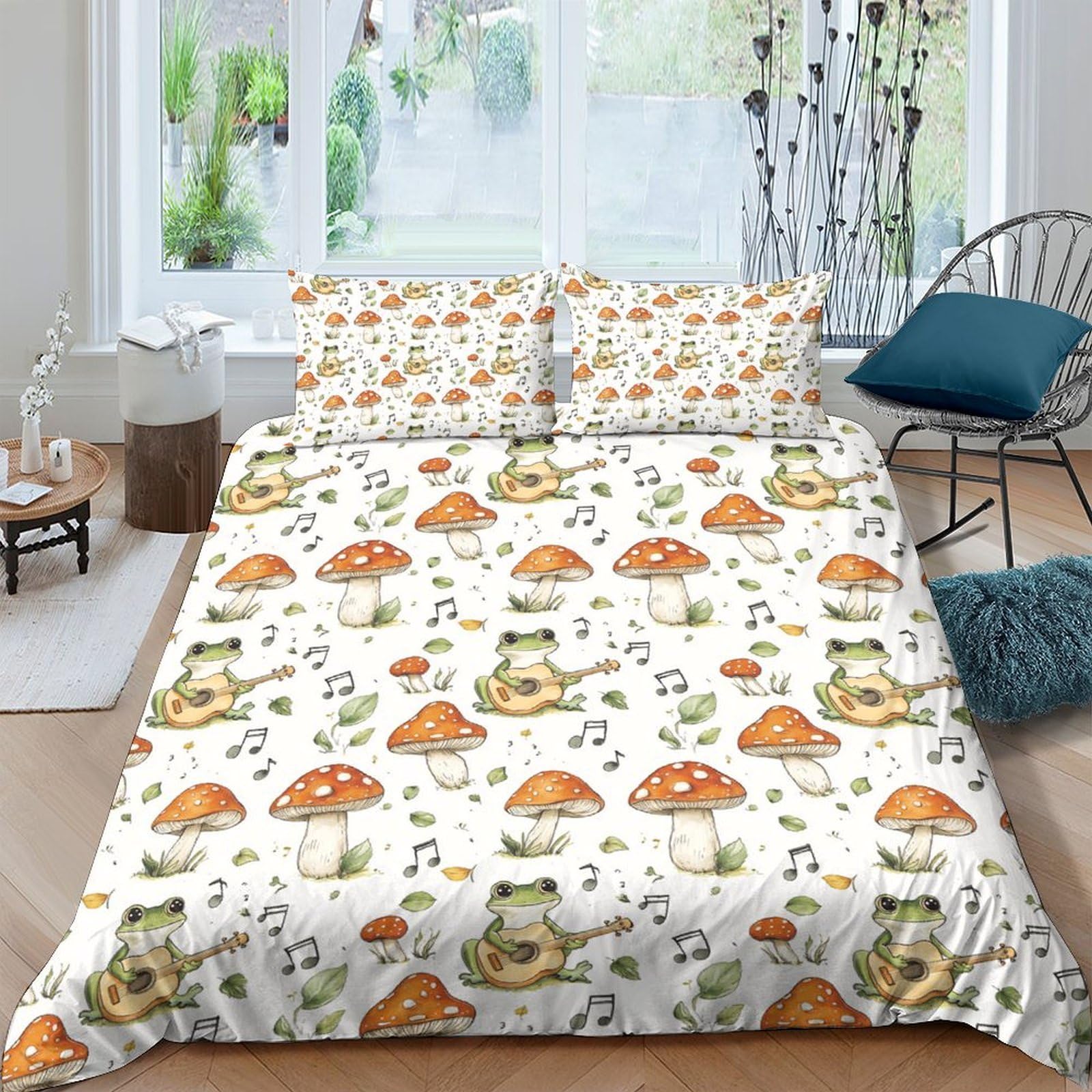 Ctjqhvkz Style-3 3D Printed Frog Mushroom Fitted Sheet Microfiber Soft Breathable Forest Toadstool Bed Cover For Bedroom Guest Room Decor Single（135X200cm）