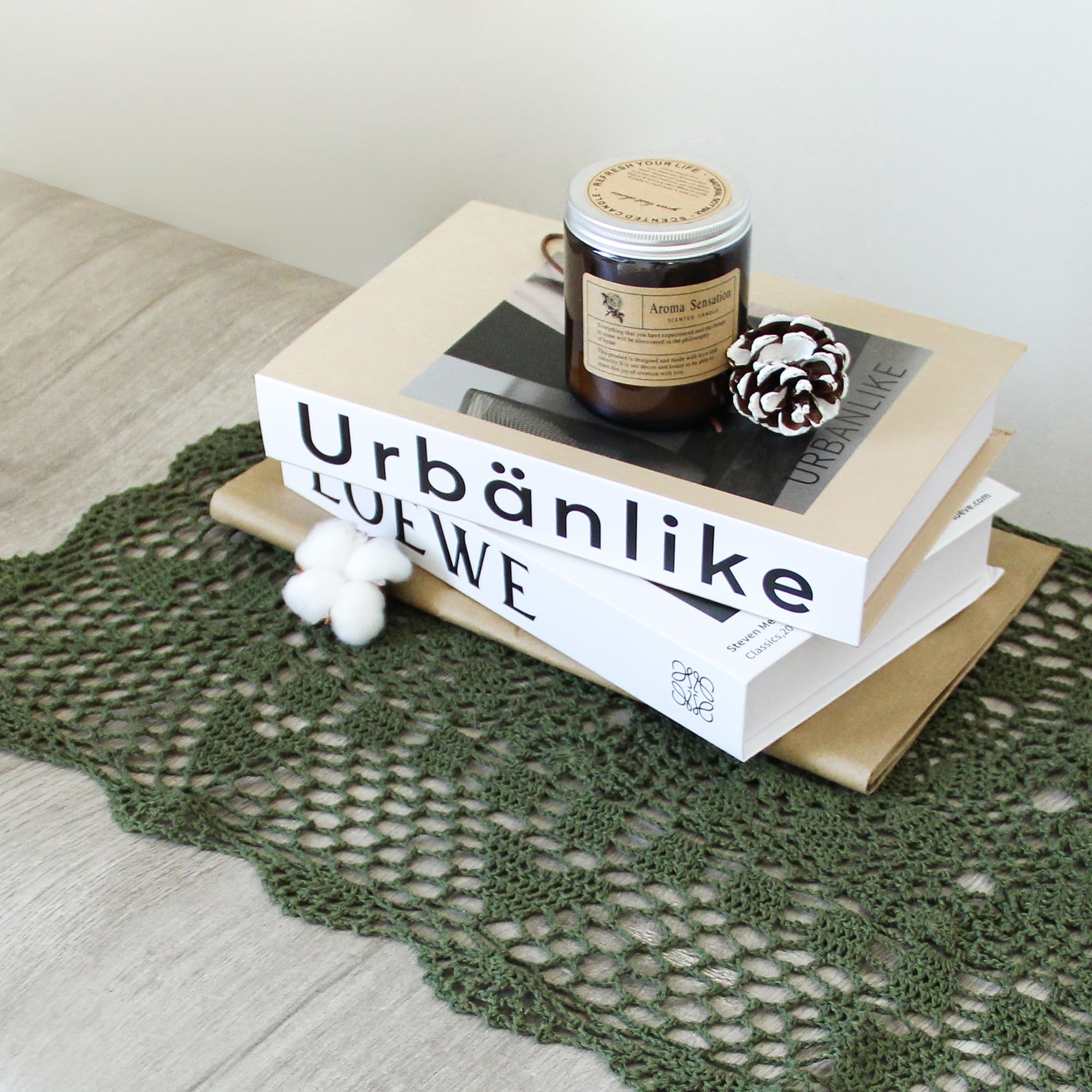 kilofly Handmade Crochet Lace Rectangular Table Runner 15 x 71 Inch, Green - Image 4
