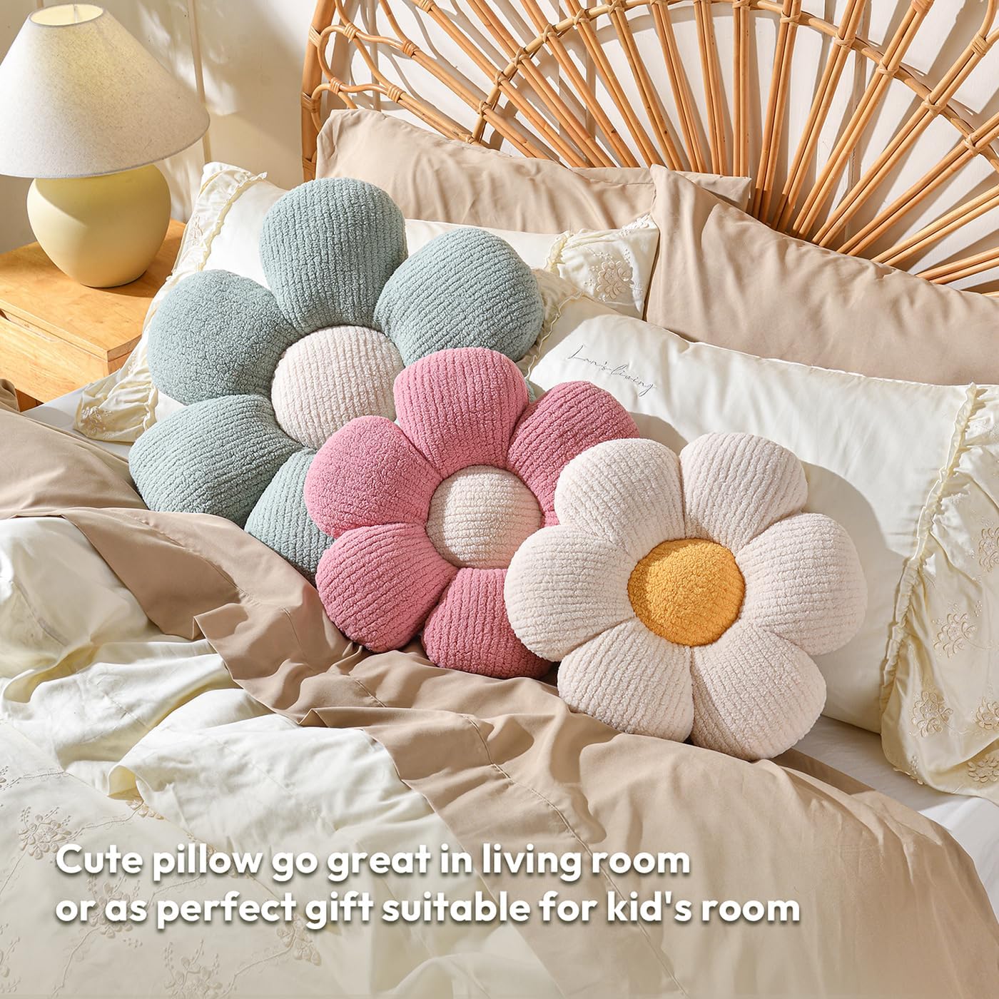 Sioloc Flower Shaped Pillows Cute Floor Pillows for Home Decor Accent Pillow Aesthetic Pillows Flower Plush Cushion for Bed Sofa Couch(White,15.7")