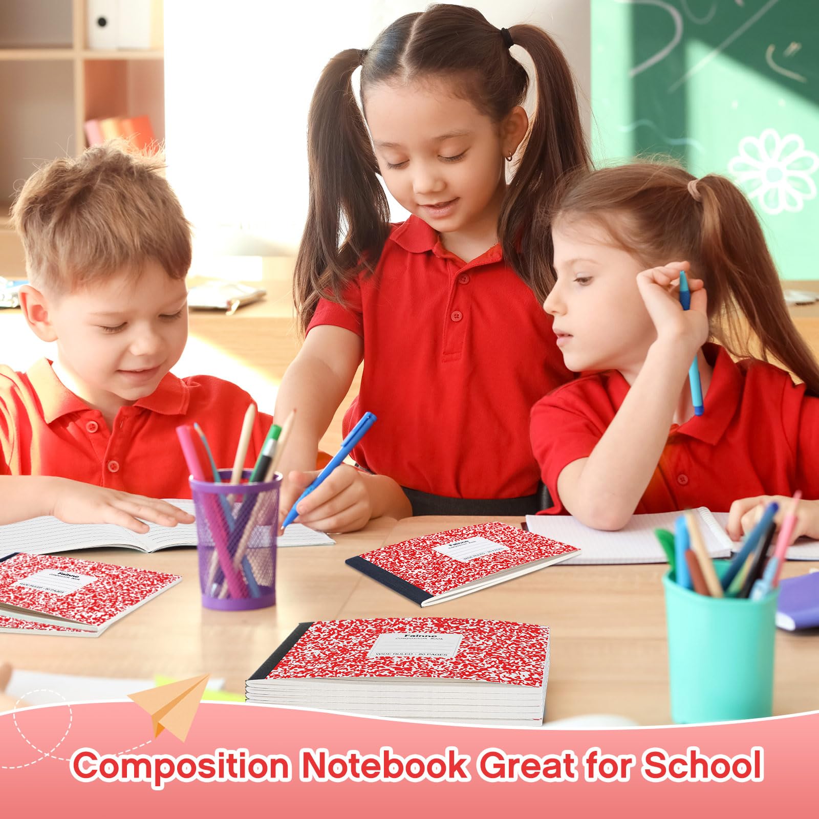 Fainne 20 quaderni a righe universitarie, 80 pagine, mezza misura, a righe larghe, 11,9 x 19,5 cm, spaziatura 28,9 cm, copertine primarie assortite (rosso)