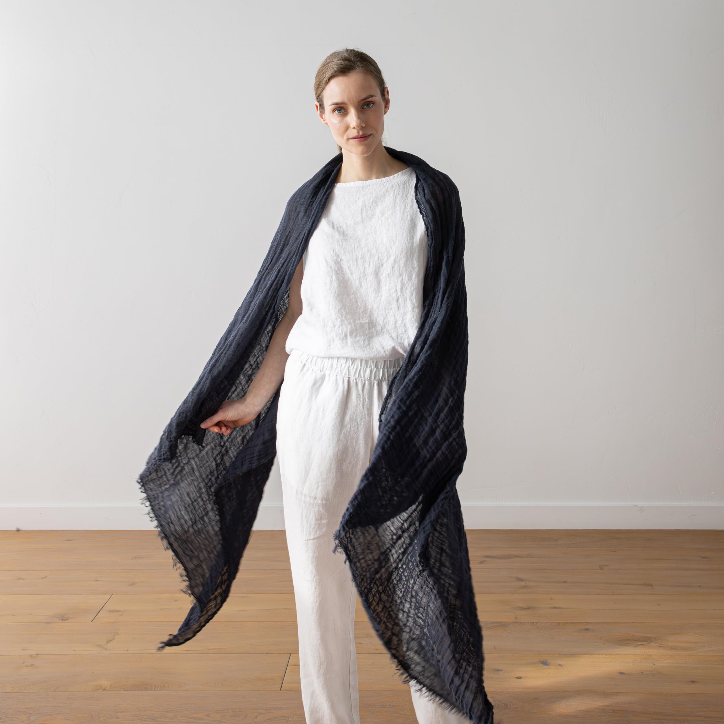 LinenMe - 100% Leinen Sommerschlal 100 x 200 cm Garza Fringe - Leichter Schal Herren Damen Unisex - Leinen Sommer Schal mit Fransen - Geeignet als Stola oder Leichter Überwurf - Pflegeleicht