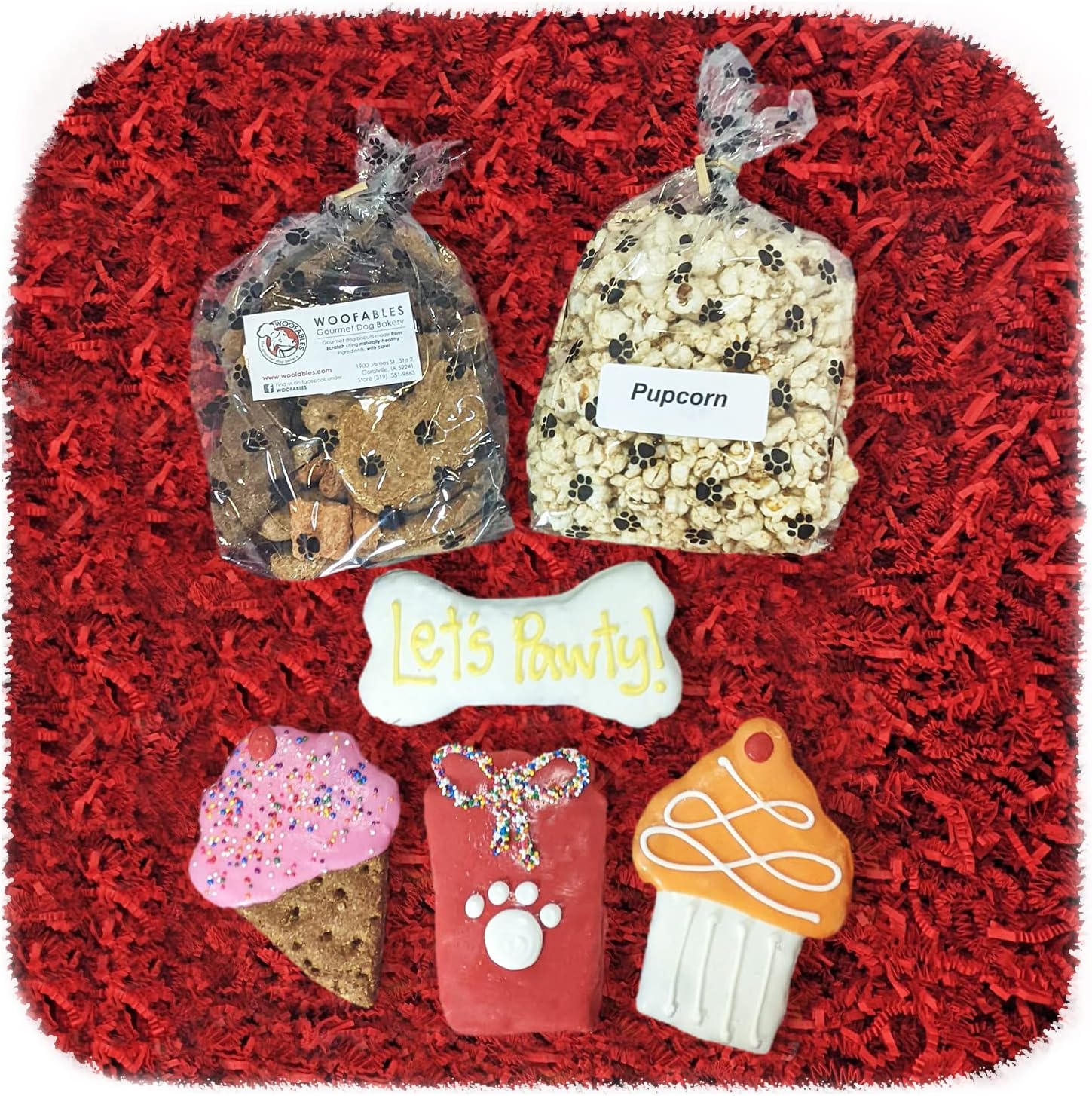 Gourmet Dog Bakery Large Birthday Gift Box with Pupcorn, Hand-Decorated Treats & More | Homemade, Fresh, Human-Grade, All-Natural Ingredients | Corn, Soy & Preservative Free | USA Made
