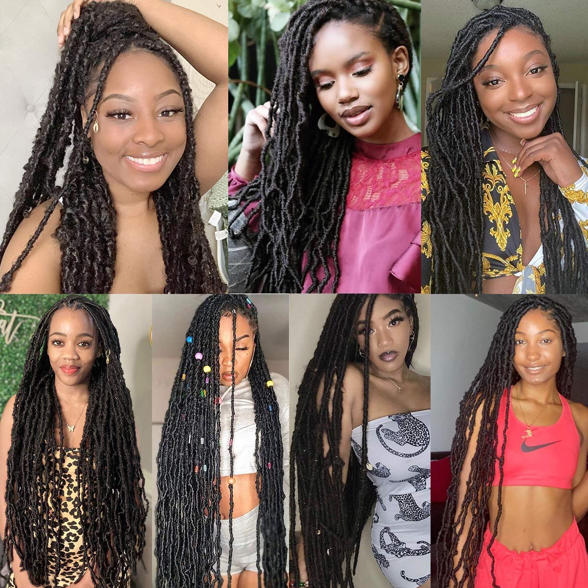 Leeven 24 Inch Goddess Soft Locs Crochet Hair 7 Packs Brown Pre-looped Messy Faux Locs Crochet Hair 84 Strands Distressed Faux Locs Hair for Women 12 Strands/Pack